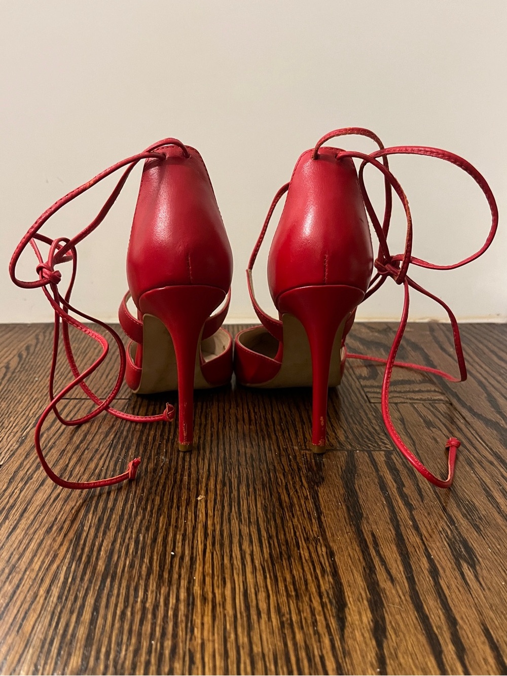 Steve Madden Red Lace-Up Pointed Toe Stiletto Heels Size [SIZE 5] - Picture 2 of 4